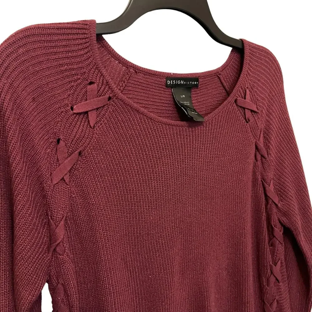 Design History Burgundy Sweater Criss Cross Detail Large